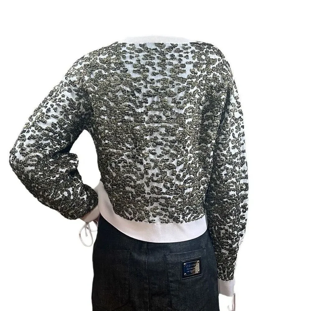 Jonathan Simkhai Animal Print Jacquard Cropped Sweater Lace L NWT